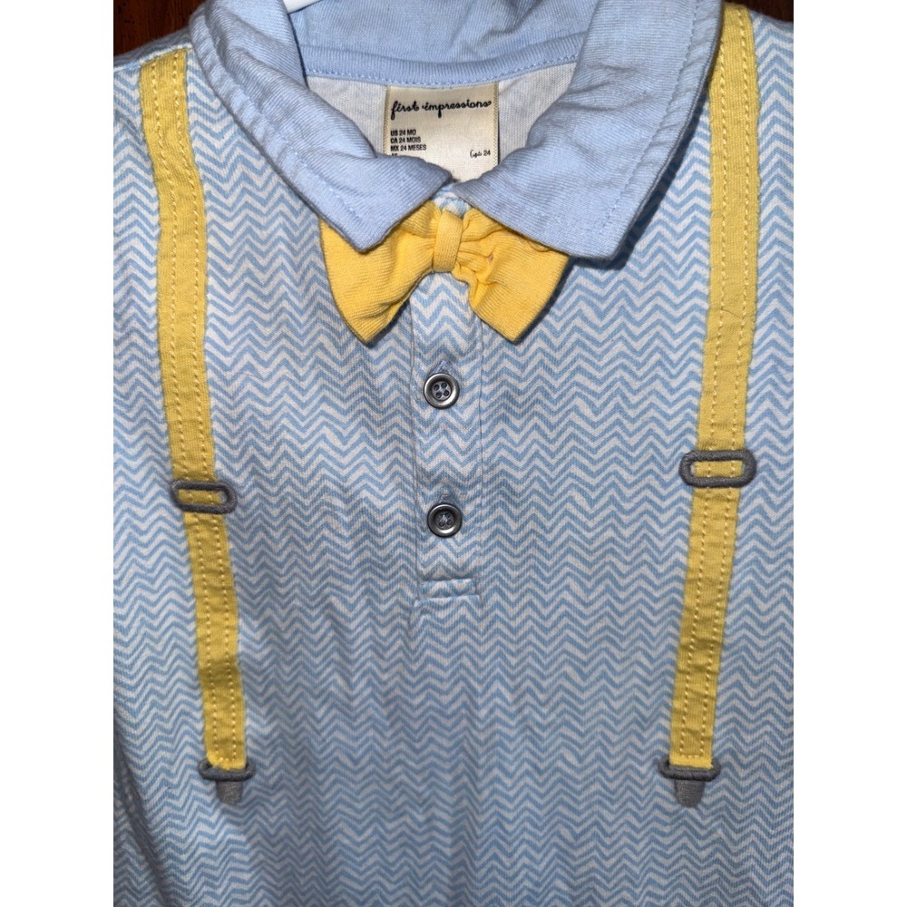 First Impressions Baby Boy Blue Romper Yellow Suspenders Bow Tie 24 Month